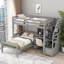 Petit lit plateforme multifonctionnel en pin massif gris de petite chambre avec espace de travail et de couchage supplémentaire