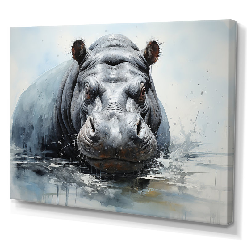 Minimalisme gris hippopotame sur toile, Toile tendue, H 34 po x l 44 po x P 1,5 po