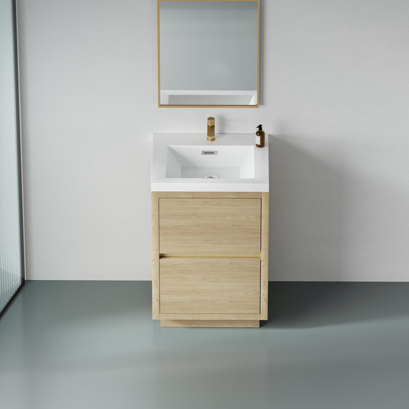 Meuble-lavabo autoportant avec lavabo et tiroirs à fermeture en douceur, H 35,45 po x l 23,64 po x P 19,71 po