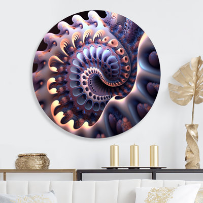 Purple Fractal Infinity I - Abstract Geometric Round Wall Art on Metal