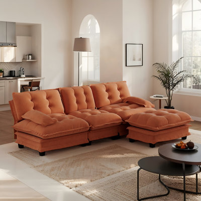 Canapé modulaire en L 107 po avec repose-pieds amovible modulaire en L 107 po et siège profond modulaire en chenille 3 places avec coussins amovibles pour le salon et les petits espaces