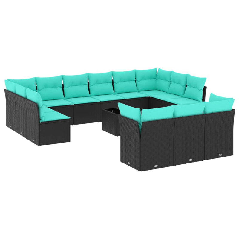  Ensemble de canapé de patio 14 pièces avec coussins en rotin de polyester noir