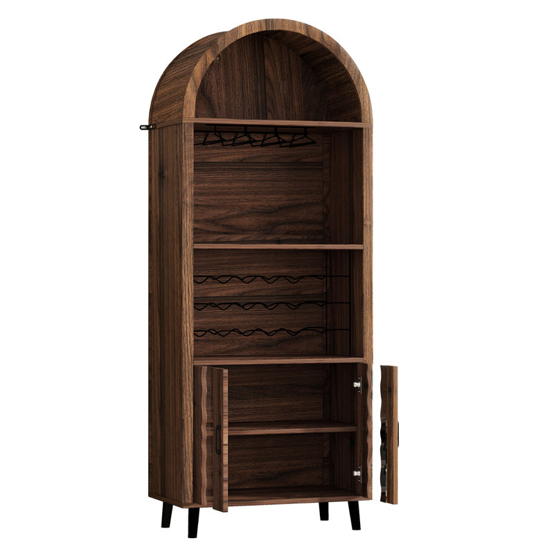 71" Tall Arched Display Bar Cabinet, Brown/Oak