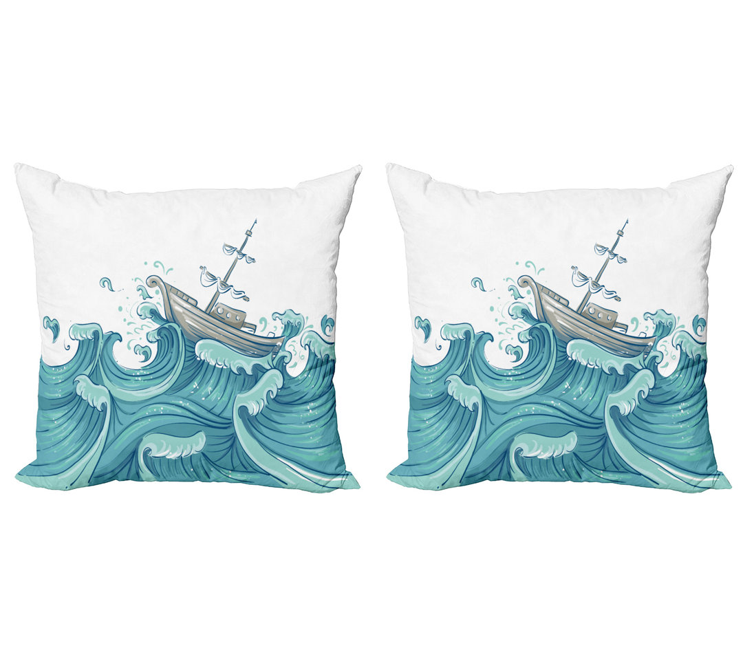 Kissen Kissenbezug, Schiff und Meereswellen, Aqua Taupe