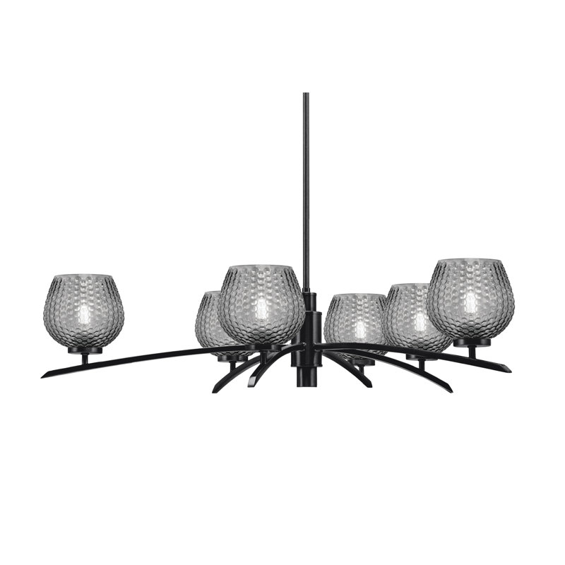 Kurve Light Chandelier With 6" Smoke Textured Glass, Matte Black, 6, 58.25" H x 31.75" W x 31.75" D