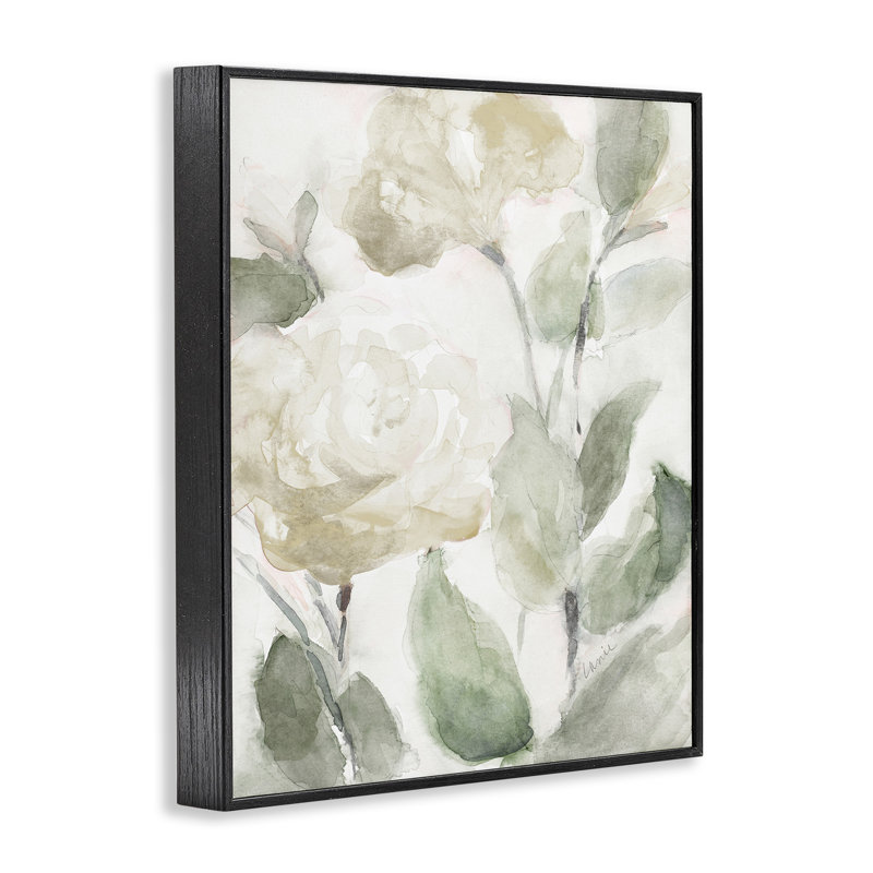 Soft Edge White Roses Abstract Floral Black Framed Wall Art, 24x30