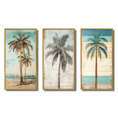 Palmier tropical dans des couleurs rétro délavées - 3 pièces