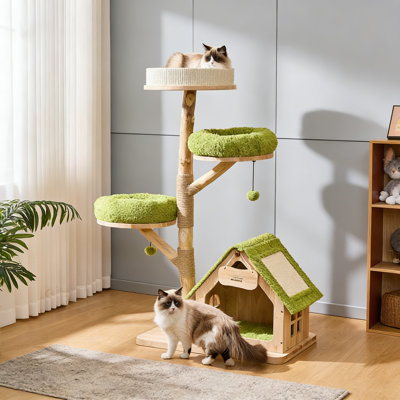 Simple Solid Wood Green Cat Climbing Frame