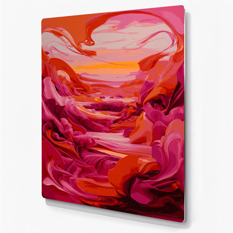 Abstrait paysage 6, art mural en métal rouge, H 12 po x l 18 po