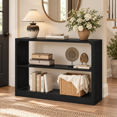 Guinna 43'' Wooden Console Table with Rounded Edge, 3-Tier Sofa Table with Open Storage Shelves, Modern Entryway Table for Living Room, Hallway, Foyer