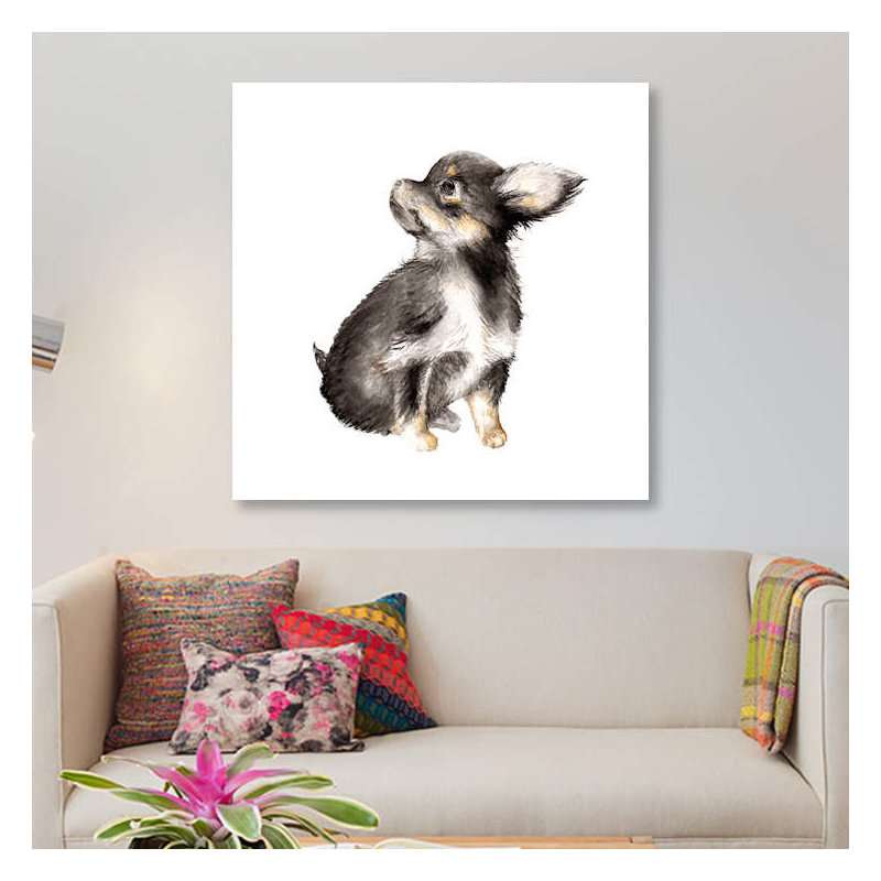 « long-cheveu chihuahua », reproduction sur toile, H 18 po x l 18 po x P 1,5 po