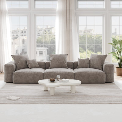 3-Seater Upholstered Corduroy Sofa with Removable Slipcovers, Wide Armrests and Solid Wood Frame
