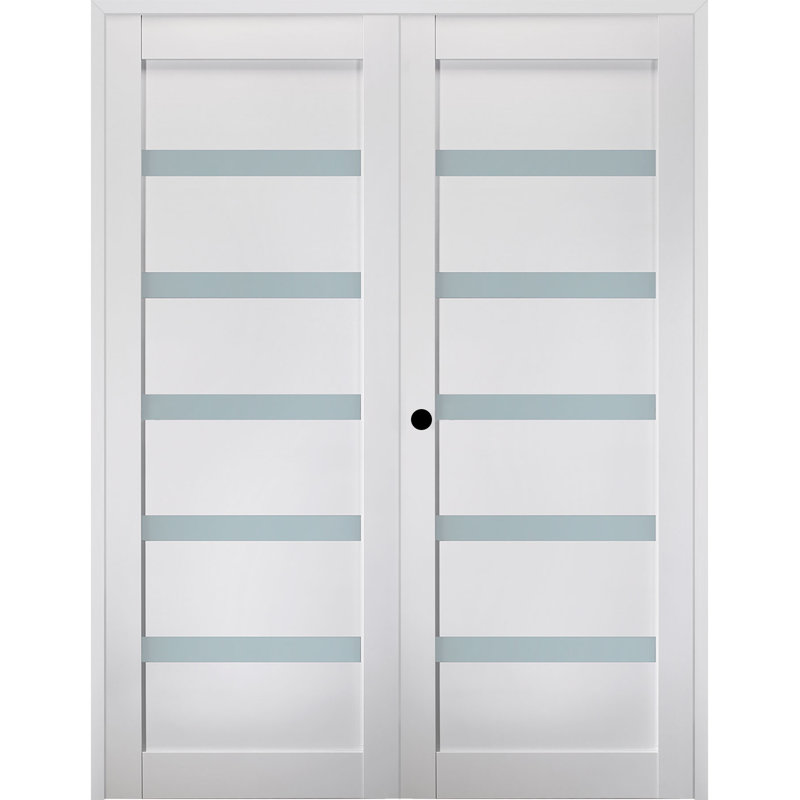 Bianco Noble 55.5" x 79.37" Frosted Glass Pine Composite French Door