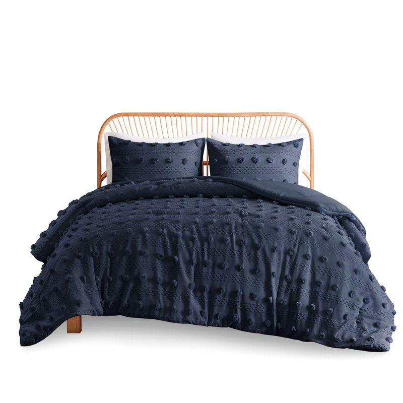 Navy Comforter Queen, , Enchanting Details, Queen Comforter + 2 Additional Pieces, Navy