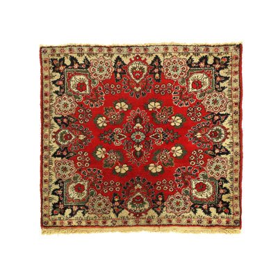 One-of-a-Kind Square 3'3" X 3'3" 1900s Square Wool Area Rug in Rust/Beige