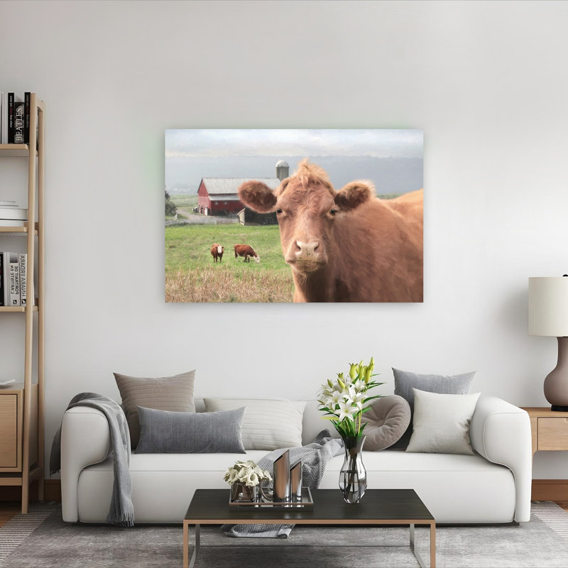 Vache Nosy, paysage abstrait moderne, art mural, 40" H x 60" W