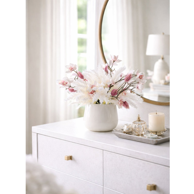 Faux Floral Cream and Pink Arrangement in Pot
