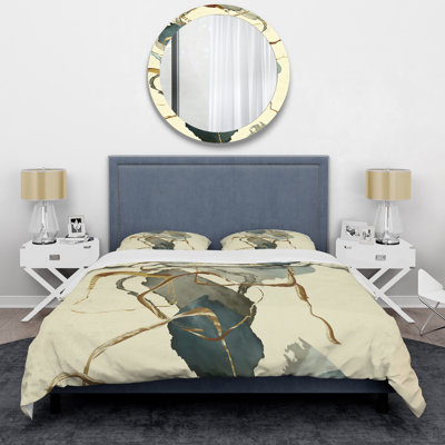 Gold Glam Squares VII - Ensemble de housse de couette abstrait - Microfibre de polyester