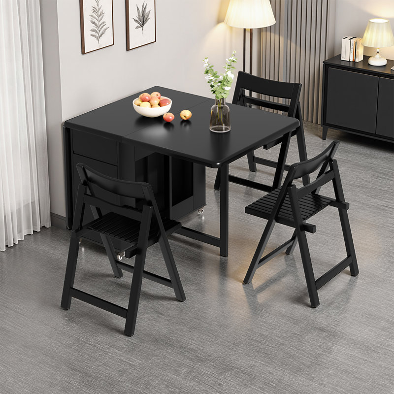 Space Saving Retro Folding Table with Wheels, 1.3m & 1.5m Black Finish, Multifunctional Storage Desk for Kitchen, Lounge, Apartment,No Assembly Required.(Without Chairs) Fast Dispatch From UK Warehouse – Dispatched Within 2 Days