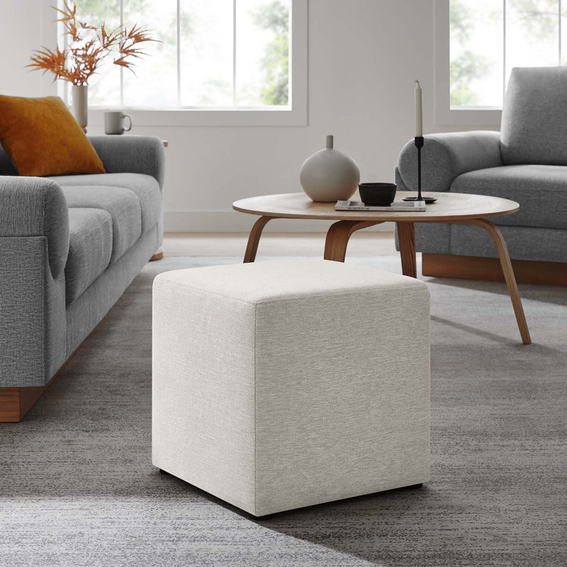 Modway Callum Upholstered Ottoman, Heathered Weave Ivory Polyester Blend