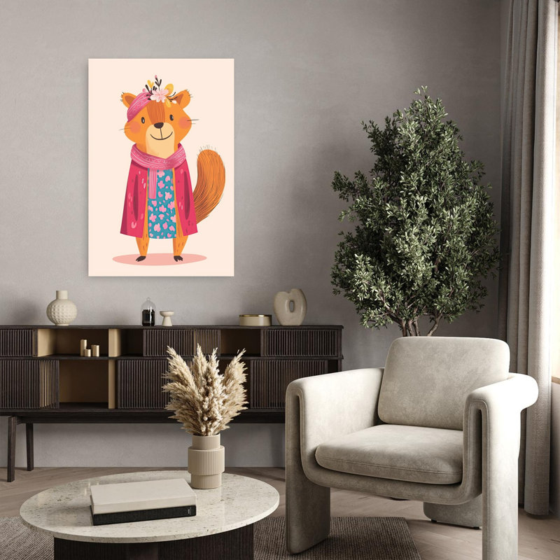 «Whimsical Dressed Squirrel Whimsical Contemporary Squirrel Flower Forest», reproduction d'art murale, H 36 po x l 24 po