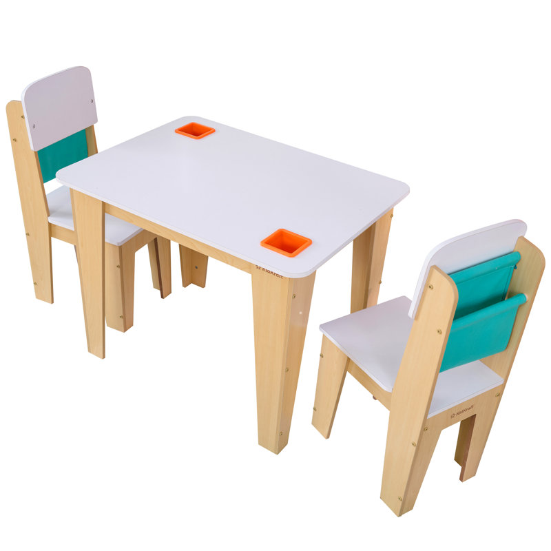 Kids 3 Piece Rectangular Activity Table and Chair Set, Oak