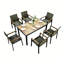 Ensemble de salle à manger d'extérieur 7 pièces, table en bois d'acacia avec trou pour parasol et chaises en osier pour jardin