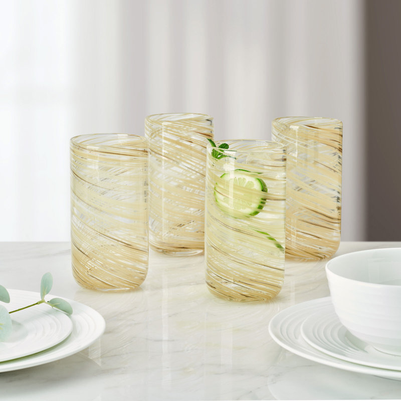 Color Swirl 18 oz. Highball Glasses, Clear/Blue