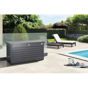 Coffre de terrasse en acier galvanisé avec serrure et vérin hydraulique à fermeture en douceur BioTort LeisureTime