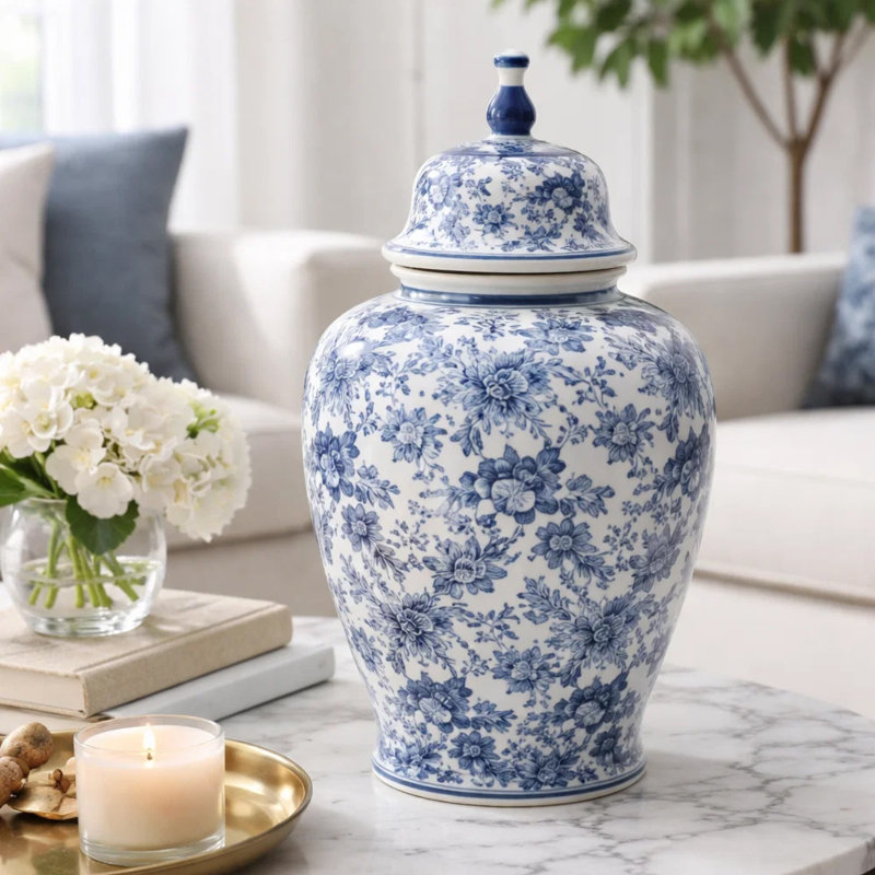 Pot à gingembre en porcelaine bleu-blanc Brady, 23.2"
