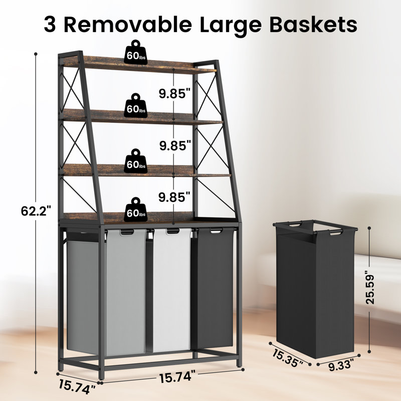 Panier à linge compact avec 4 tablettes