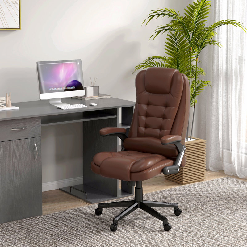 Chaise de bureau de massage à haut dossier avec 6 points de vibration, fauteuil chauffant inclinable en cuir avec accoudoirs et télécommande