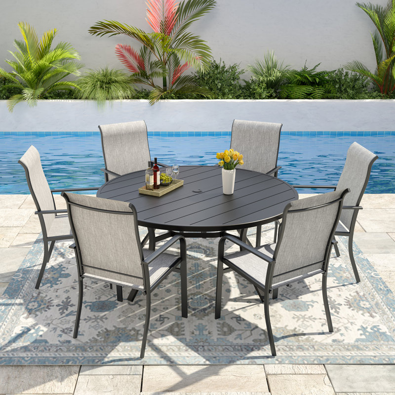 6 - Person Metal 54" Round Patio Dining Set, Gray