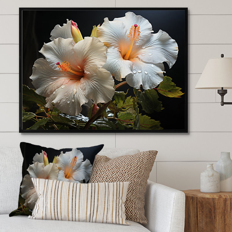 Hibiscus Field - Floral Canvas Prints, H 24 po x l 32 po x P 1 po, Cadre flottant noir