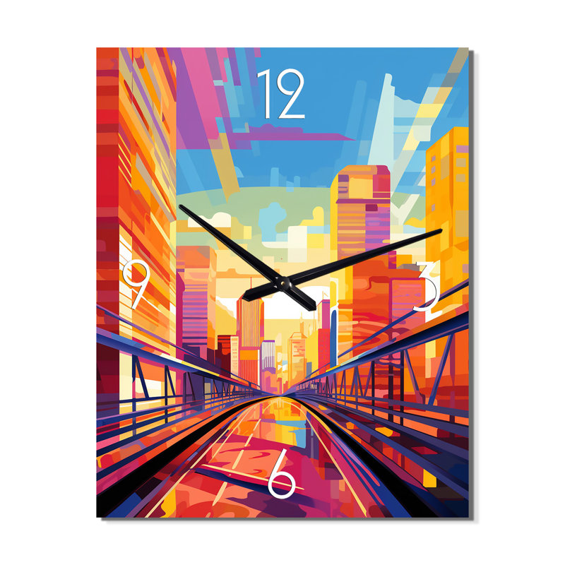City City Popart - Horloge murale paysages urbains, H 32 po x l 16 po x P 1 po