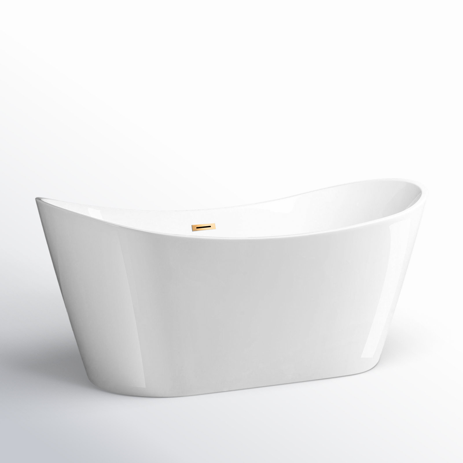 67'' x 32'' Freestanding Soaking Acrylic Bathtub, Brushed Gold, White