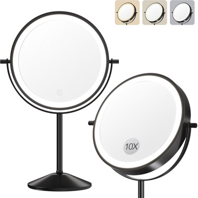 Miroir de maquillage lumineux, miroir de coiffeuse grossissant 1X / 10X avec lumières, 3 réglages de couleur et luminosité réglable, miroir grossissant rotatif à 360 ° pour la beauté et les soins personnels du bureau