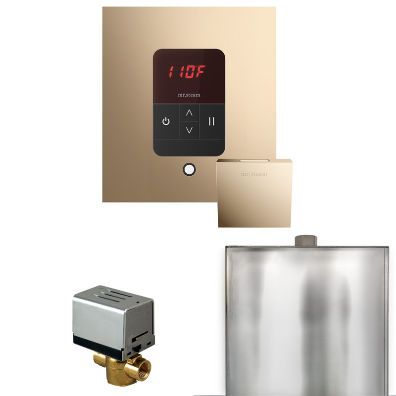 Basic Butler Steam Shower Control Package with Square iTempo Control and Linear Steamhead, Polished Gold
