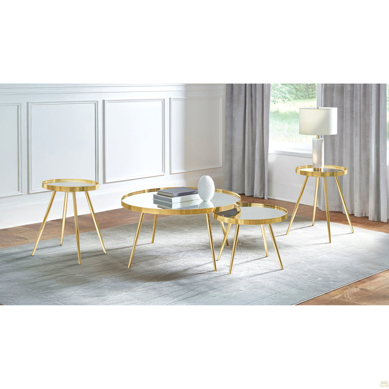 Ensemble de table basse et de table d'appoint 4 pièces Lymon Gold