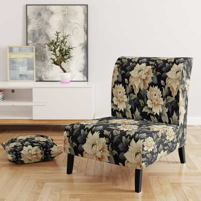 Fauteuil de chambre luxueux luxueux noir et beige damassé VI - rembourré de velours bohémien et éclectique