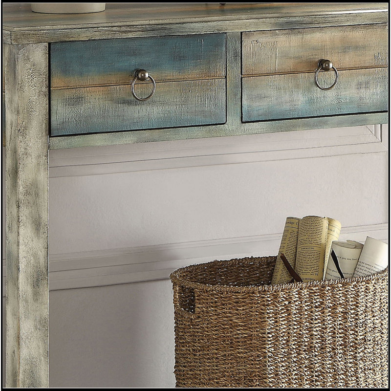 Antique Grey And Teal 3-Drawer Console Table