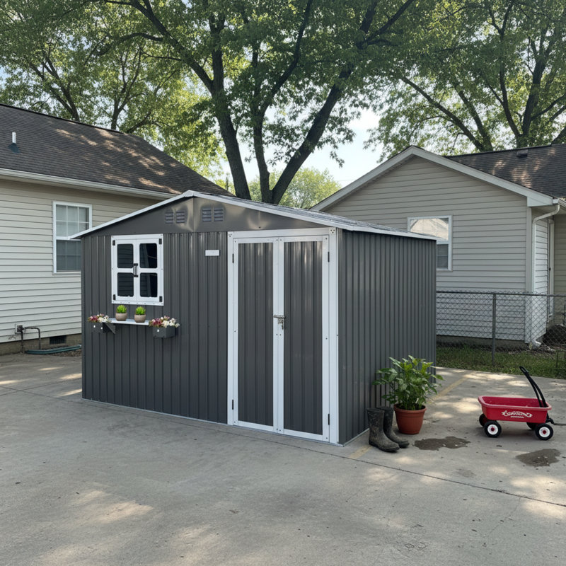 Remises extérieures en métal X X8 avec rangement, remise de jardin moderne pour la maison