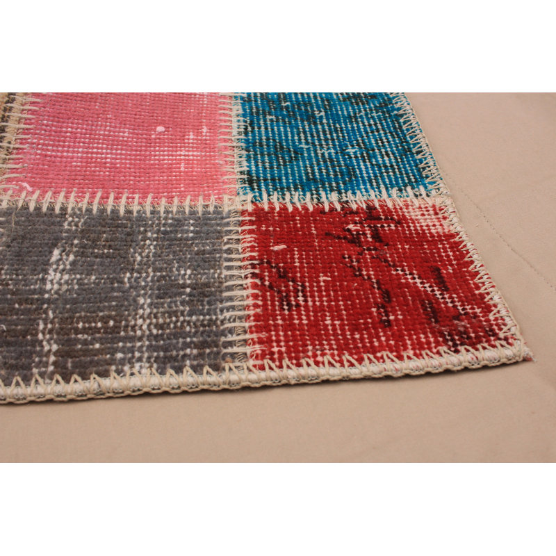 Tapis décoratif en laine de conception unique noué à la main New Age 5 pi 9 po x 7 pi 8 po de conception unique beige/turquoise/gris