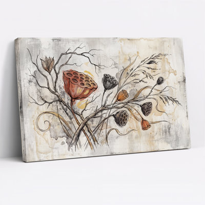 Aquarelle sur toile, cosses de lotus séchées