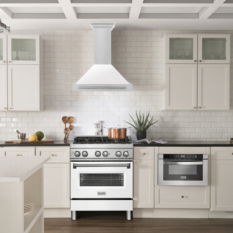 30" 400 CFM Ducted Wall Mounted Range Hood, White Matte and Stainless Steel
