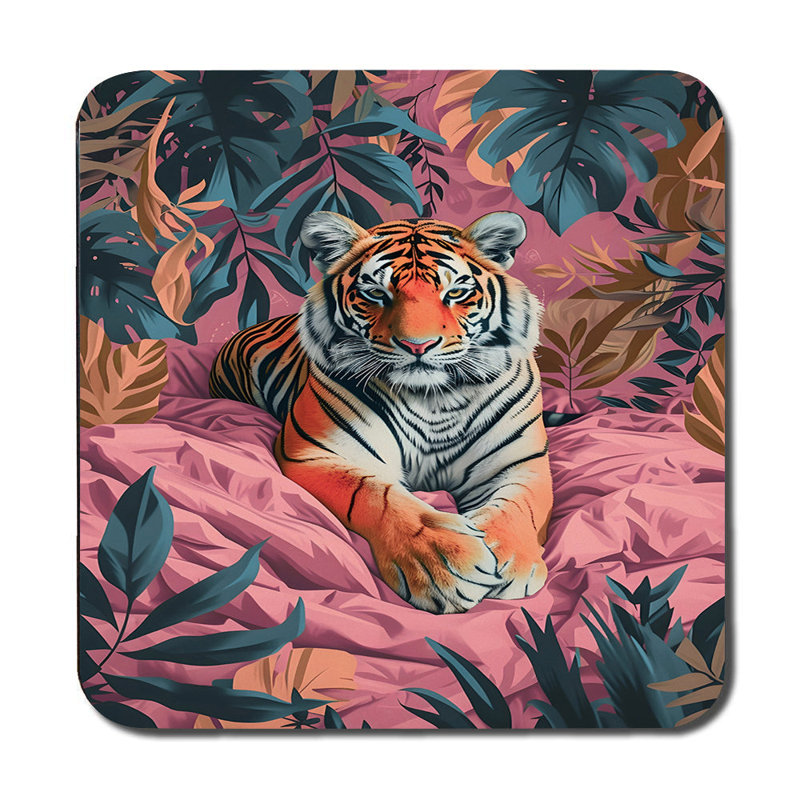 Tiger Jungle Luxe Placemat And Coaster Set Wood Bottom