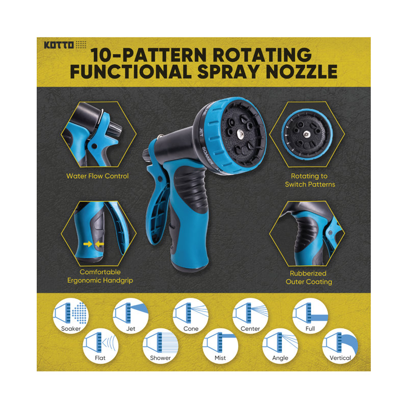 KOTTO Expandable Garden Water Hose, 10 Spray Nozzles, Anti-Rust Solid Brass Connector, Lightweight No-Kink Flexible - Blue 150ft