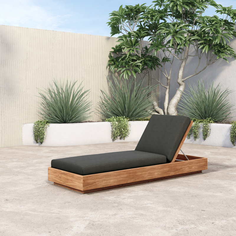 Kinta Outdoor Teak Chaise Lounge, Charcoal