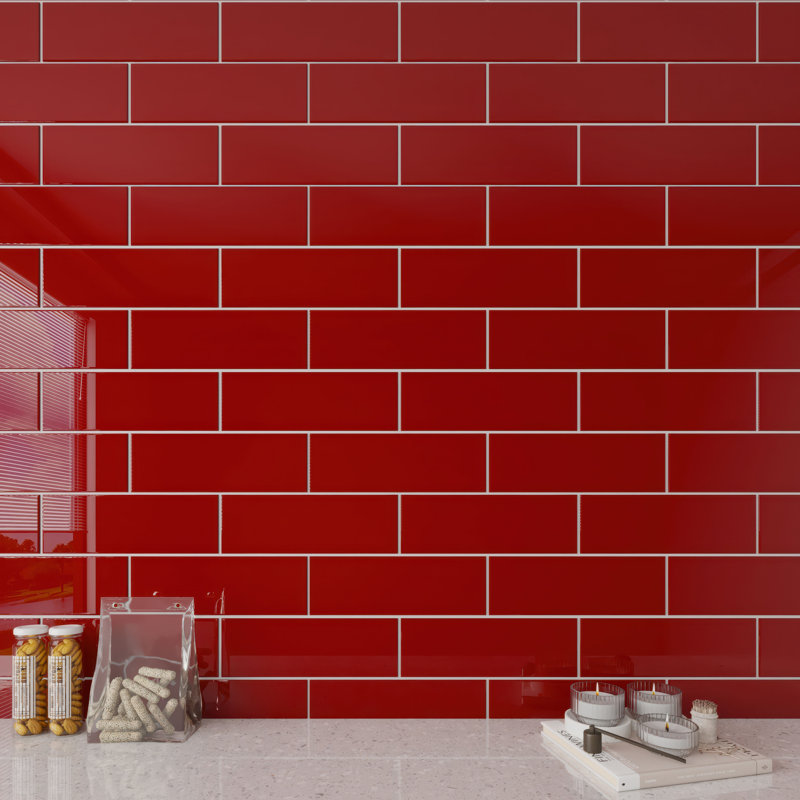 Glass Subway 4" x 12" Wall Tile, Ruby Red