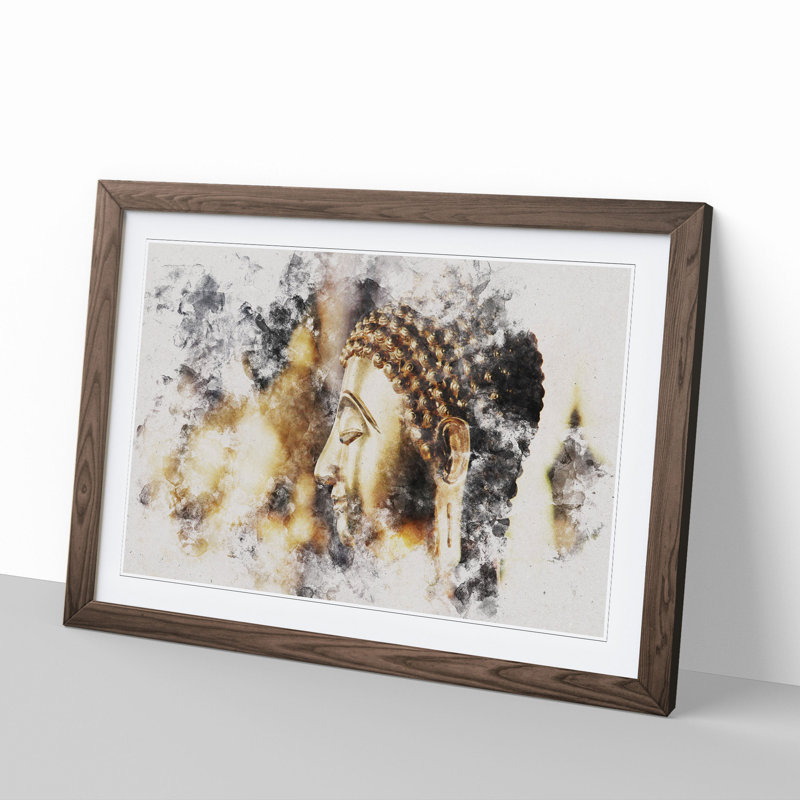 Buddha Statue Vol.5 Watercolour - Picture Frame Graphic Art, 48cm H x 65cm W x 2cm D, Walnut